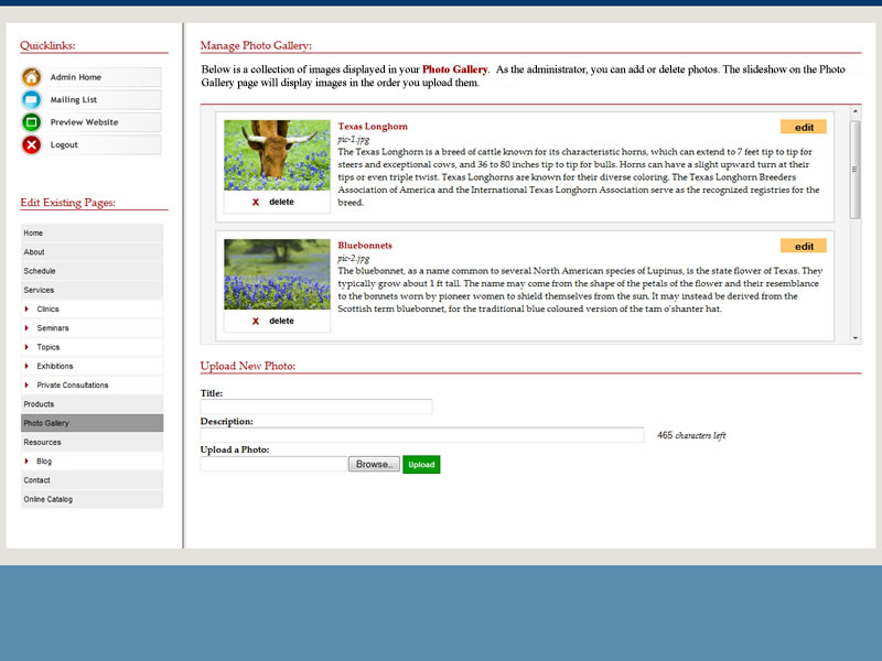 Content Management Screenshot - Update your Photo Gallery